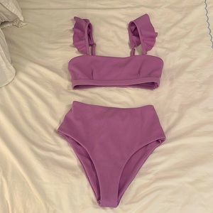 Cupshe Light Purple S high waisted swimsuit with ruffle straps